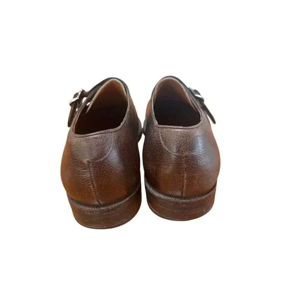 Salvatore Ferragamo Dark Brown Leather Plain Toe Monk Strap Oxford Size 11.5 D